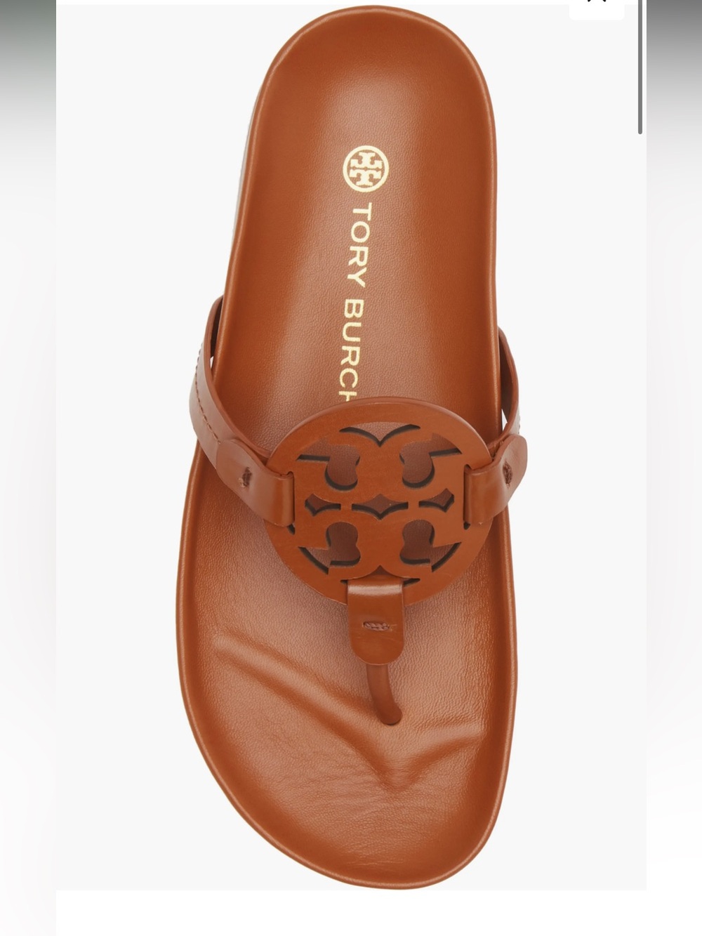 Tory Burch Cognac Miller Cloud Leather Logo Thong Sandal